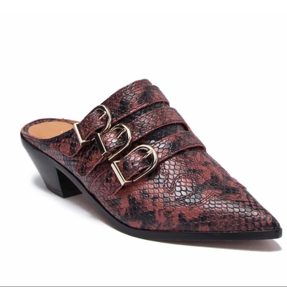 Joie Cabery Snake Embossed Leather Block Heel Mules